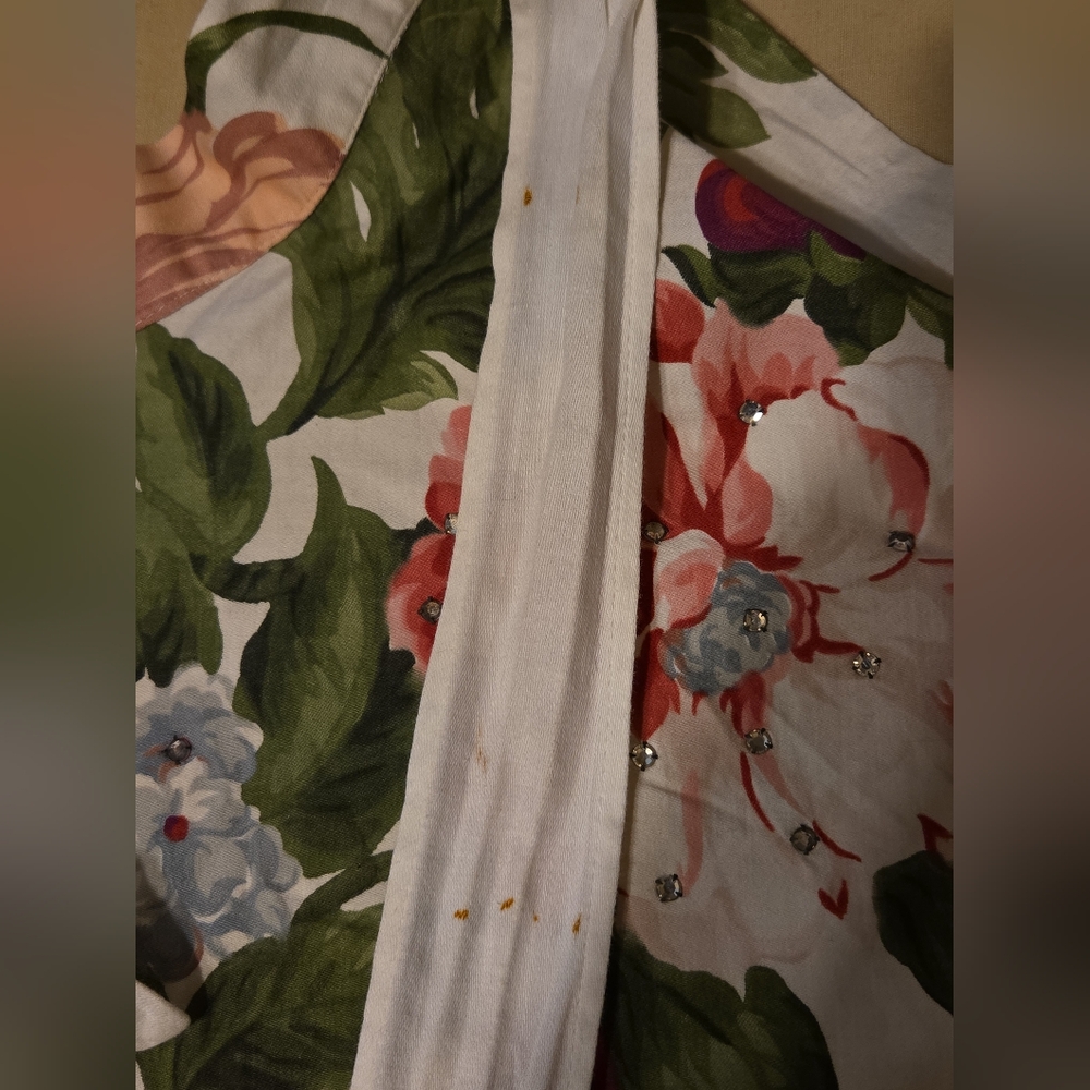 Handmade Vintage Floral Half Apron with  Rhinestones - Picture 5 of 7